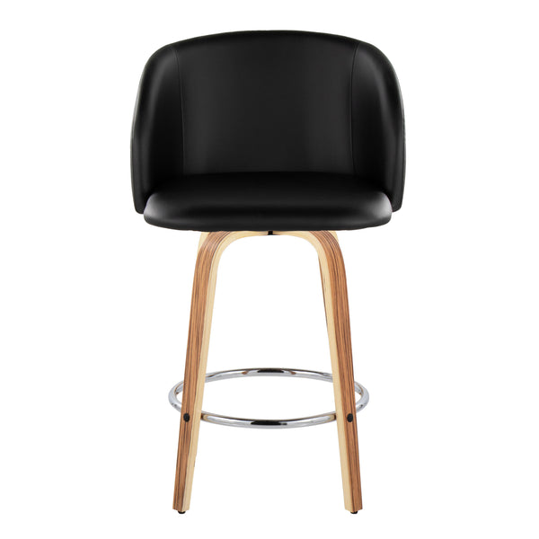 English Elm Fixed-height Swivel Barstools Zebra Wood Base Faux Leather Seat Chrome Footrest Pair B202S01771