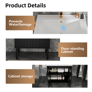 English Elm 24 Compact Bathroom Vanity with Sink — Floor-Standing Stability, Soft-Close Drawers, Large Storage, Durable Finish Black 29.13 L x 6.49 W x 26.37 H W3520S00014