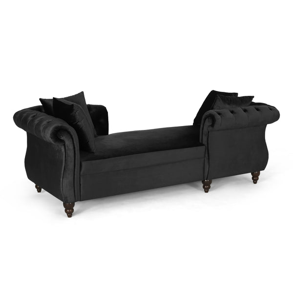 English Elm Christopher Knight Home® - Chaise Lounge In Luxurious Black Velvet With Accent Pillows – Elegant Comfort For Any Space 67581.00ABLK
