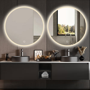 English Elm 32'' LED Round Mirror with Lights, Anti-Fog Touch Vanity, 3-Color Dimmable, Explosion-Proof Edge W2709P242511