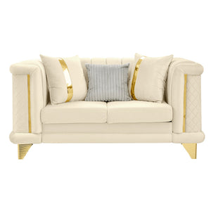 English Elm 69 Inch Italian Velvet Loveseat Tufted Victorian Glam Sofa with Gold Steel Trim W1191S00048