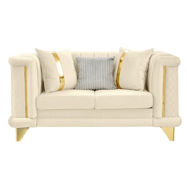 English Elm 69 Inch Italian Velvet Loveseat Tufted Victorian Glam Sofa with Gold Steel Trim W1191S00048