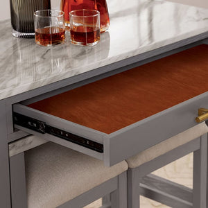 English Elm Light Gray Counter Height Table with Faux Marble Top, Slide-Out Extension, Drawer & Casters - Farmhouse Kitchen Island Stylish Storage Solution B011P232972