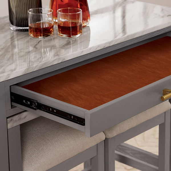 English Elm Light Gray Counter Height Table with Faux Marble Top, Slide-Out Extension, Drawer & Casters - Farmhouse Kitchen Island Stylish Storage Solution B011P232972