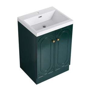 English Elm 24" Freestanding Bathroom Vanity with Resin Integrated Sink, Soft-Close Doors, Adjustable Shelf, Durable Plywood Finish Dark Green W999S00270