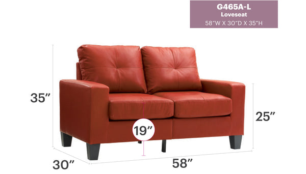 English Elm Newbury Modular Loveseat In Vibrant Red Pu - Space-Saving Comfort For Small Homes & Rvs B078108275