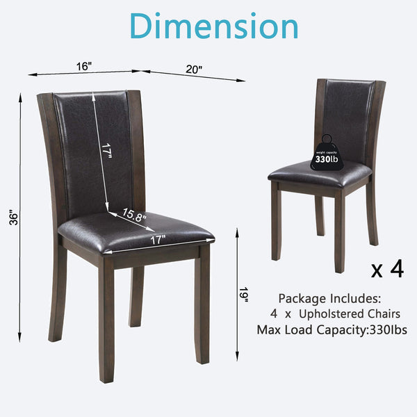 English Elm Dining Chairs Set of 4 Rubberwood Frame with Padded Faux Leather Ergonomic Seats Dark Walnut W1998P248105