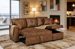 English Elm Sleeper Sectional with Pull Out Bed Storage Chaise Tufted L Shaped Living Room Sofa W5568S00006
