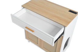 English Elm 2-piece Hidden Litter Box Cabinet with Scratching Doors Charging Station and Drawer N843S002406N
