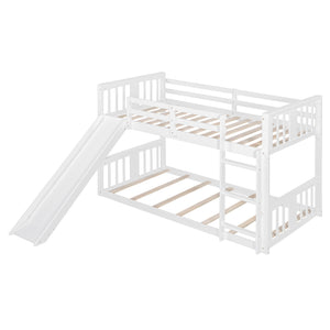 English Elm Twin Over Kids Bunk Bed with Slide Ladder Pine Frame White Finish LT000108AAK-1