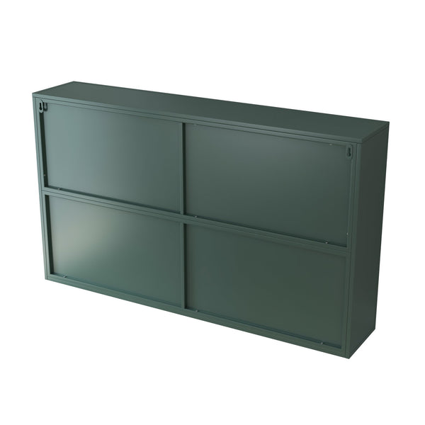 English Elm 47.25" Four-door Glass Wall Cabinet Storage - Dark Green Iron & Tempered Glass, Space-Saving Rustic Chic W757P250949