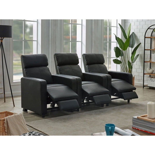English Elm Warren Black 3-Seater Reclining Home Theater Sofa with Faux Leather, Pocket Coils & Plush Foam Support B062S00954