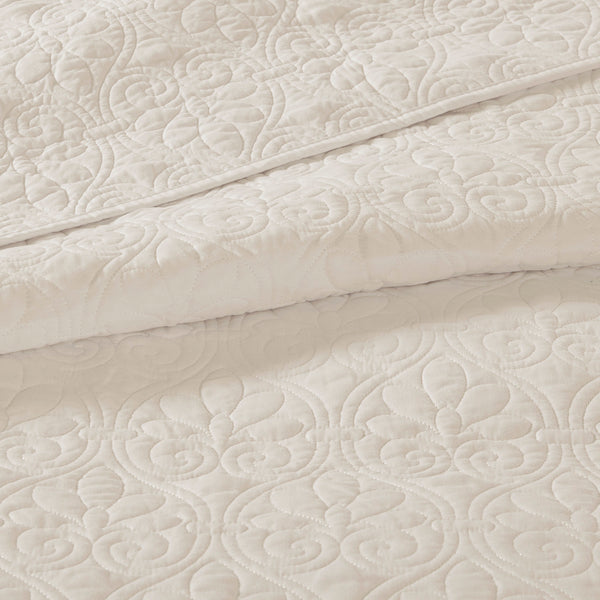 English Elm Reversible Madison Park Quebec Bedspread Set King Cream – Cottage Stitch Quilted, Oversized, Antimicrobial Protection B03597573