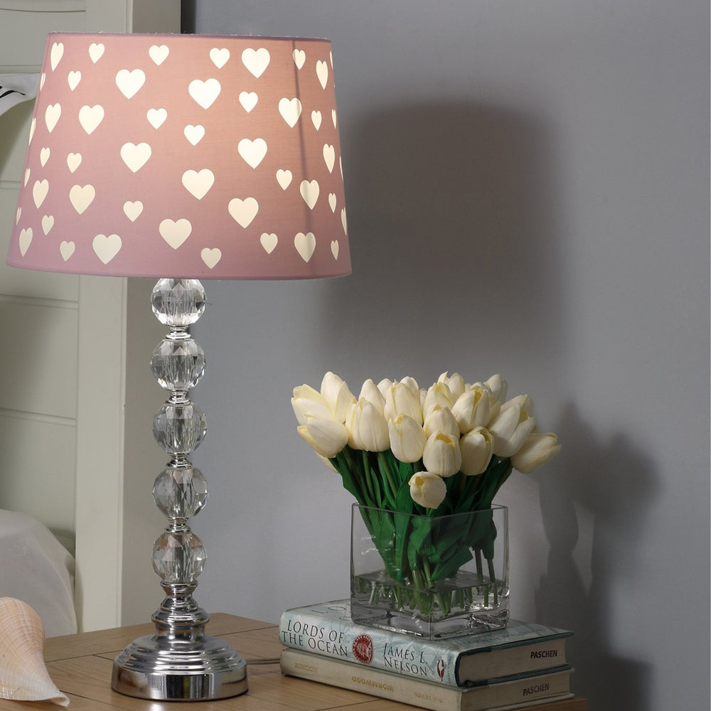 English Elm 22" Heart Crystal Stacked Orb Table Lamp Ariel – Pink & White Heart Bell Shade, Metal Prism Base, UL Listed Elegance B072116183
