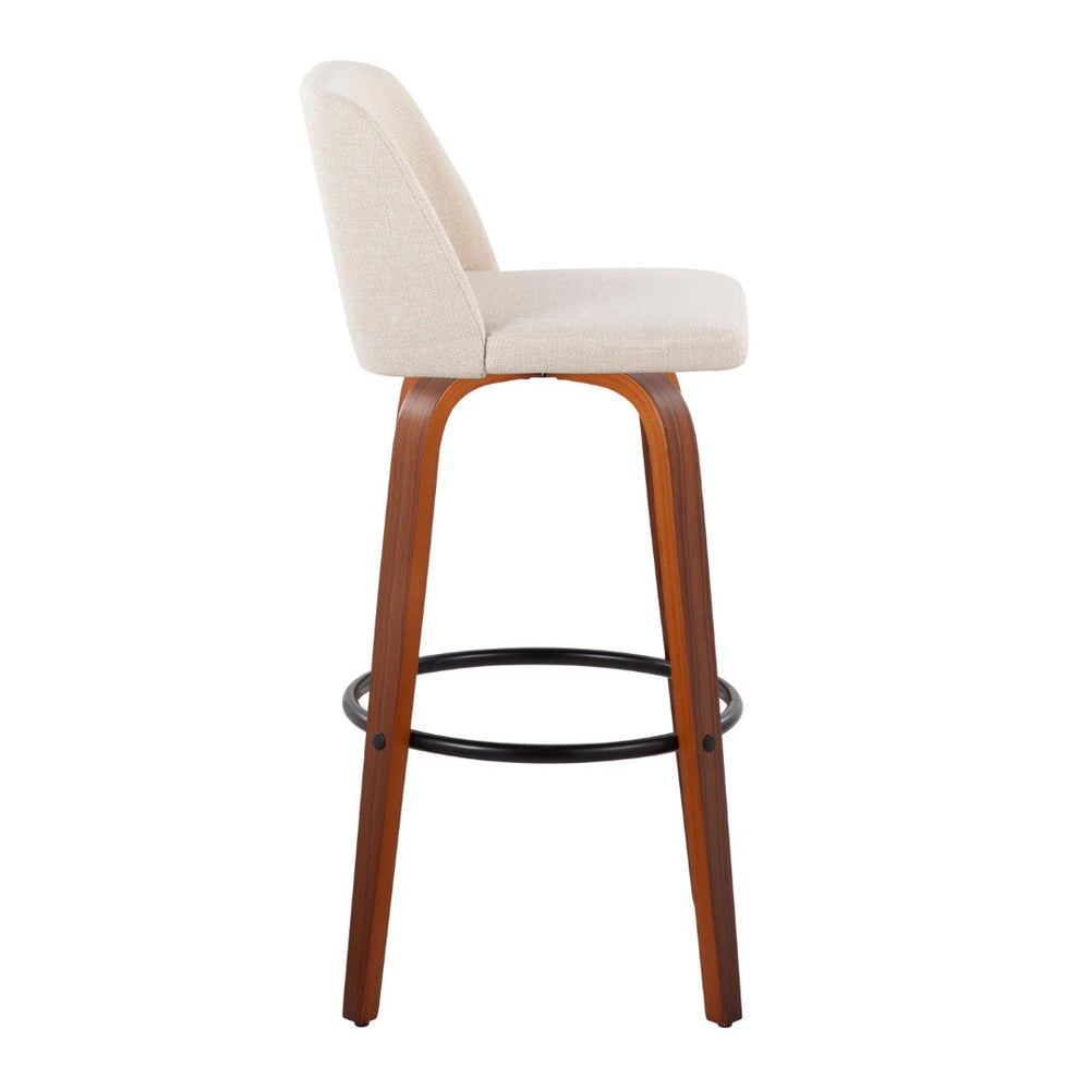 English Elm Toriano 30" Mid-Century Barstool Set Of 2 – Swivel Walnut Wood Legs & Cream Fabric Upholstery Comfort B202S00682-GIGA