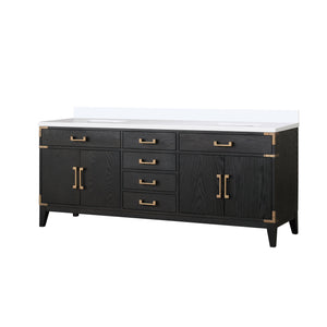 English Elm Black Oak Double Bath Vanity 80" W X 22" D With Elegant White Quartz Top & Ample Storage Solutions B2731P260963
