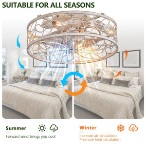 English Elm 18-inch Vintage Caged Ceiling Fan Light with Remote, Quiet DC Motor, Industrial Farmhouse Fixture White W1340P246415