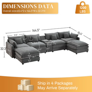 English Elm 145-inch Seven Piece Modular Cloud Sofa with Woolen Upholstery for Spacious Living W2564S00040