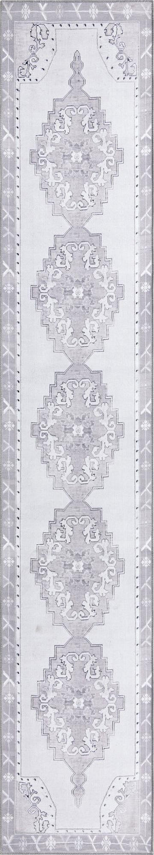 Unique Loom Timeless Thomas Machine Made Medallion Rug White Gray, Black/Ivory/Gray 2' 6" x 14' 1"