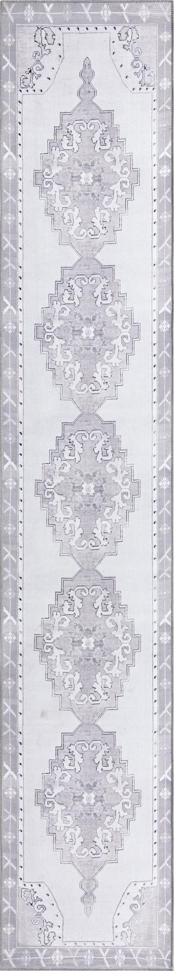 Unique Loom Timeless Thomas Machine Made Medallion Rug White Gray, Black/Ivory/Gray 2' 6" x 14' 1"