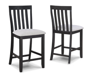 English Elm 2pc Black/Light Gray Counter Height Chairs Slat Back Wooden Seats Set of 2 Modern Dining Accents B011P257337