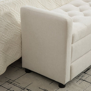 English Elm 58.27" Wide Napped Fabric Upholstered Storage Bench Rolled Armrest Caster Wheels Entryway Beige W3189P445990