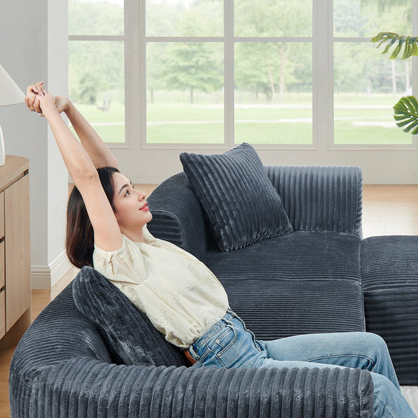 English Elm 114" Cloud Sectional Couch with L-Shape Chaise Modular Corduroy Sofa with Movable Ottoman, No Assembly Required, Plush Comfort for Living Spaces Grey W1117P371652