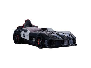 English Elm Modern Police Car Bed Twin Size With Led Lights, Magnetic Doors & Upholstered Headboard For Kids B2741S00497