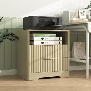 English Elm Nightstand Wood Cabinet with Built-in Usb Charging Ports and Voice Controlled Night Light W1321P399415