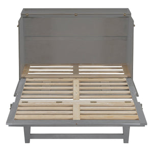 English Elm Full Size Murphy Bed Rattan Cabinet with Storage Drawers and Gold Hardware N708S00005AAE