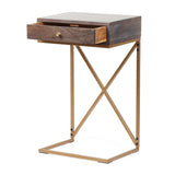 Christopher Knight Home® - Noble House - Bucyrus Rustic Glam Handcrafted Acacia Wood C-Shaped Side Table, Dark Brown and Gold