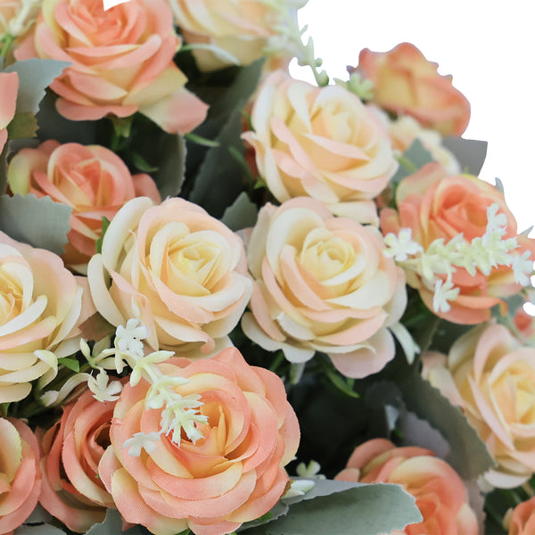 English Elm 24-inch Faux Rose Arrangement Uv Resistant Silk Blooms Set of Two Cement Potted Decor Green,Yellow W2945P458452