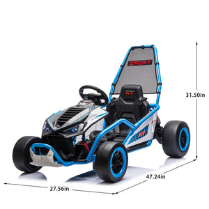 English Elm 24v Dual Motor Kids Go Kart with Drift Mode Roll Cage and Rear Suspension Ages 6 to 12 Blue W1578P454056