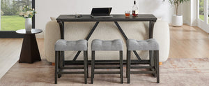 English Elm 59 Inch Bar Table Set with Power Outlet Rubberwood Frame and 3 Linen Stools Black W2972P385253