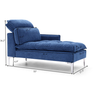 English Elm 55" Chaise Lounge Blue Upholstered Ergonomic Sofa with Left Armrest, Button Tufted Retro Design, Storage & Tool-Free Assembly W1117P226067
