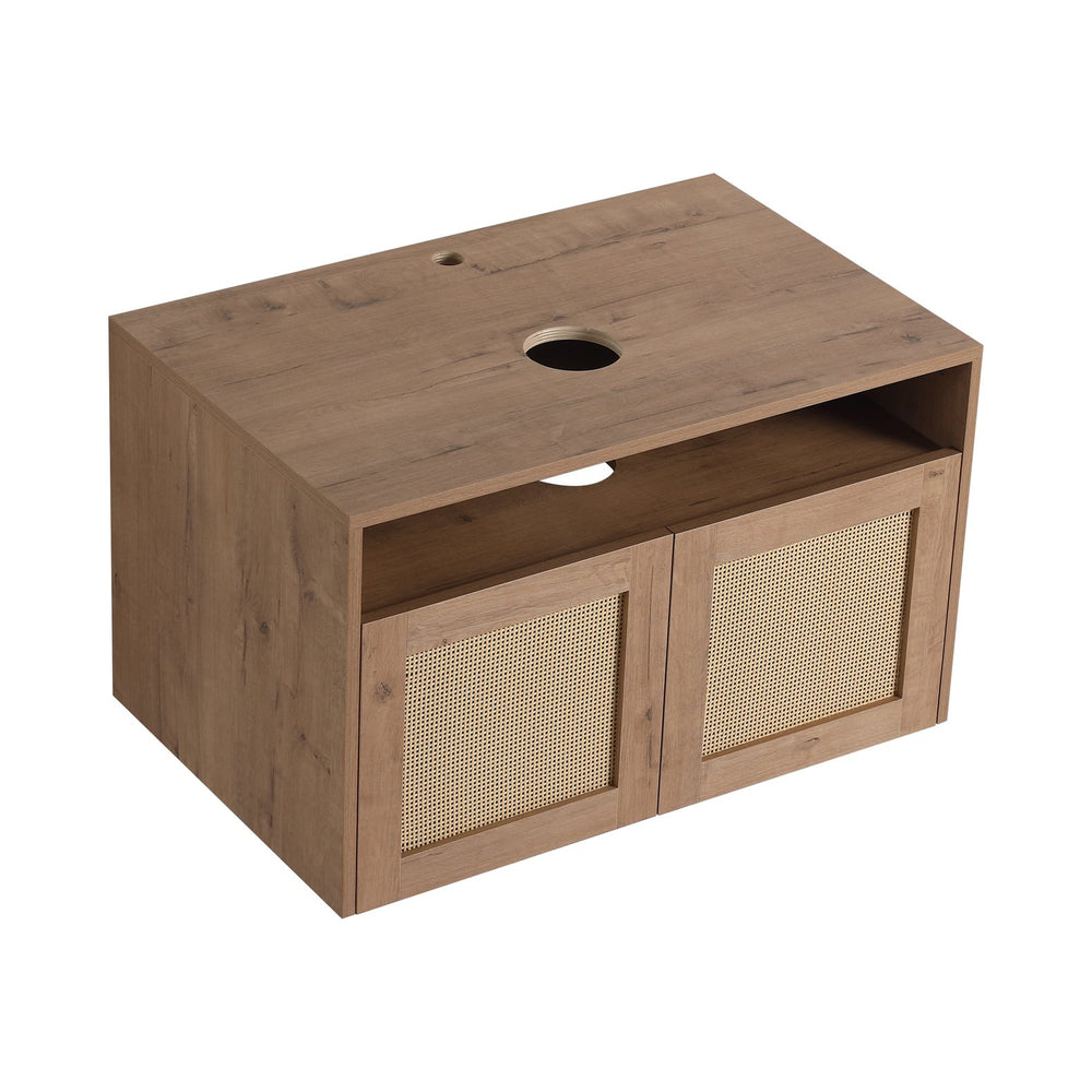 English Elm 30" Imitative Oak Wall-Mount Vanity Cabinet, 2 Soft-Close Doors, Scratch & Water-Resistant Plywood Finish W999P342103