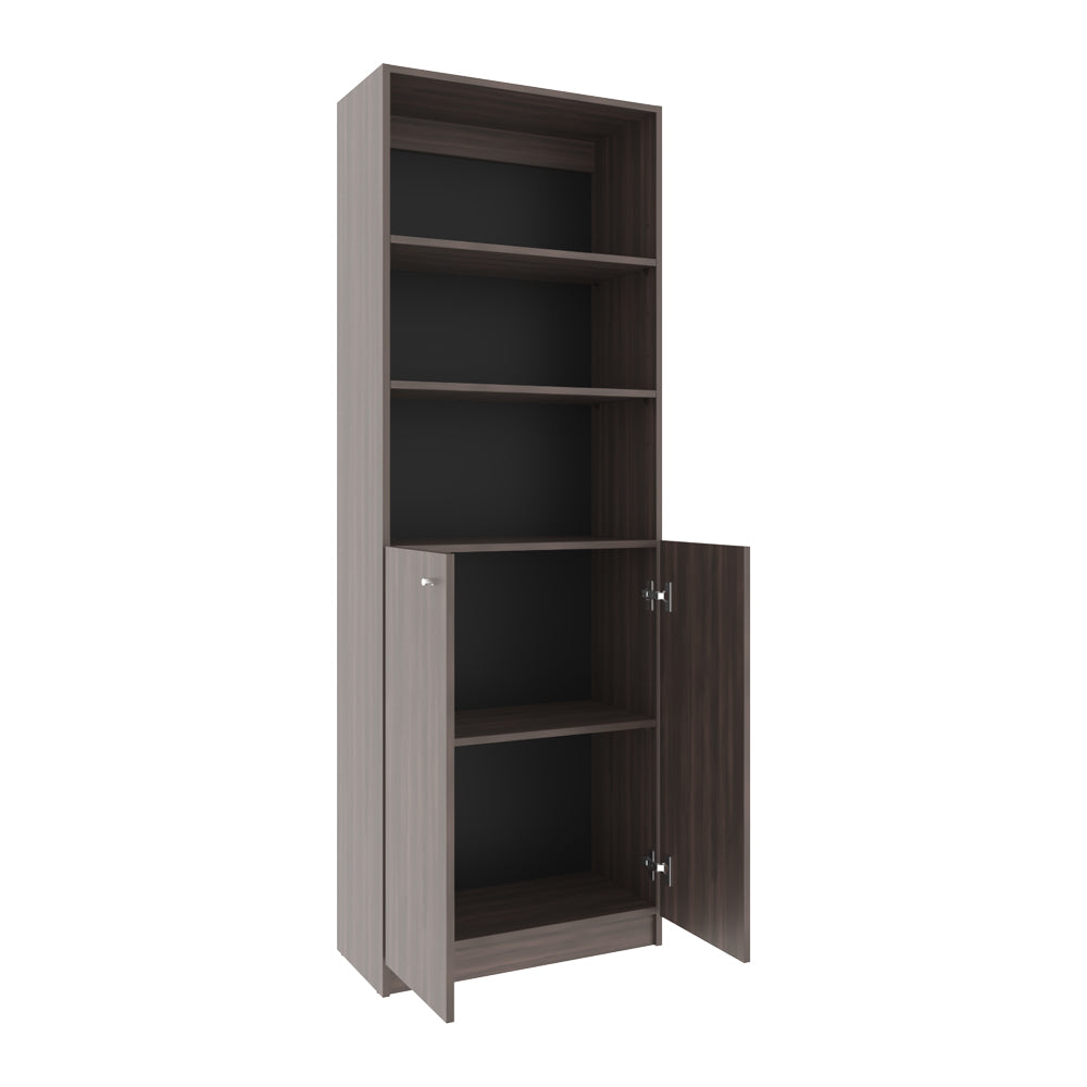 English Elm Bookcase Dual-Door Benzoni In Stained Walnut - Modern & Compact Storage Solution For Any Space B092P386506