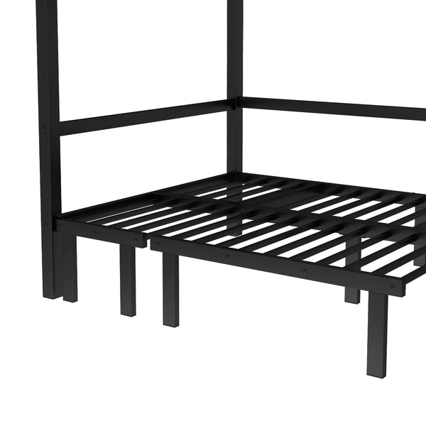 English Elm Full Metal Bunk Bed With Convertible Lower Sofa, Safety Rails & Space-Saving Design In Black Finish W1580S00207