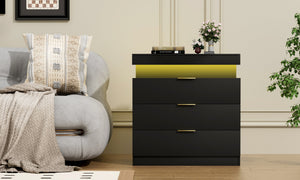 English Elm Nightstand with Built-in Charging Station Rgb Led Lighting and Sliding Top Drawer Black W1162P246397