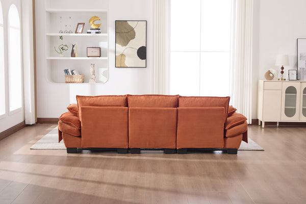 English Elm Sectional Cloud Sofa Modular Deep Seat Corduroy Upholstered Living Room Couch with Storage Orange W395S00132
