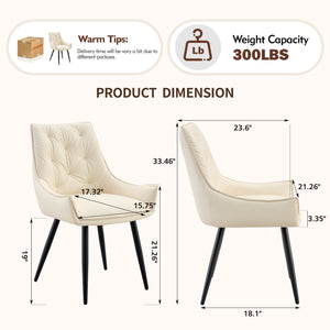 English Elm Dining Chairs Set Of 2 - Off White Faux Leather With Gold Accents, Ergonomic Design & Durable Frame W3493P359726