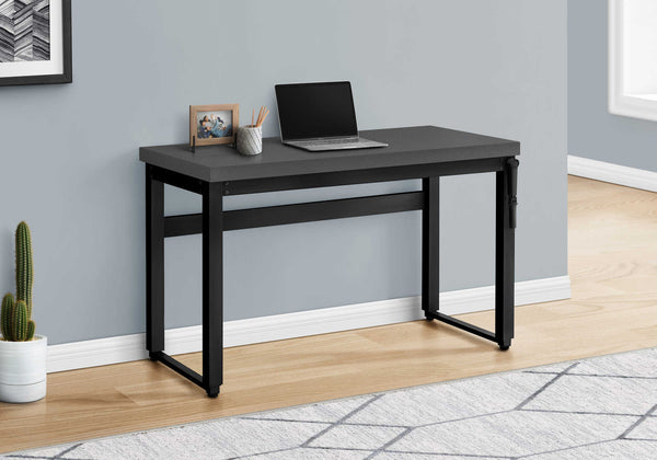 English Elm Computer Desk, Adjustable Height 29.5"-48", Sleek Grey Laminate & Black Metal For Modern Workspaces B2710P219895