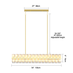 English Elm Crystal Gold Rectangle Chandelier 32.7x18.5in — Modern Farmhouse Kitchen Island Dining Light, 60W Warm White W1340P310783