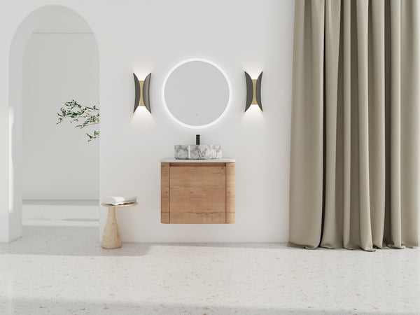 English Elm 24'' Wall-Mounted Bathroom Vanity With Ceramic Vessel Sink, Soft-Close Door & Stylish Design W999S00395