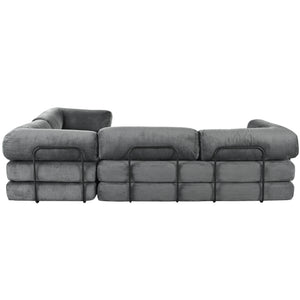 English Elm U_style Modular Corduroy Sectional Sofa Converts to Guest Bed for Apartment Living Grey WY000463AAE