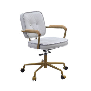 English Elm Siecross Vintage White Top Grain Leather Office Chair with 360° Swivel, Plush 3" Cushion, Casters B2726P255341