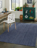Unique Loom Braided Jute Dhaka Hand Woven Solid Rug Navy Blue,  12' 2" x 16' 1"