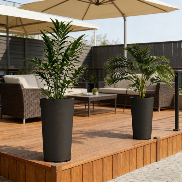 English Elm Tall Stackable Polypropylene Outdoor Planters Set of 2 Tapered Patio Flower Pots T3971P454911