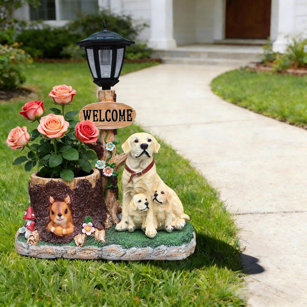 English Elm Labrador Mother and Pup Resin Garden Statue with Integrated Floral Planter Basin W5398P464250