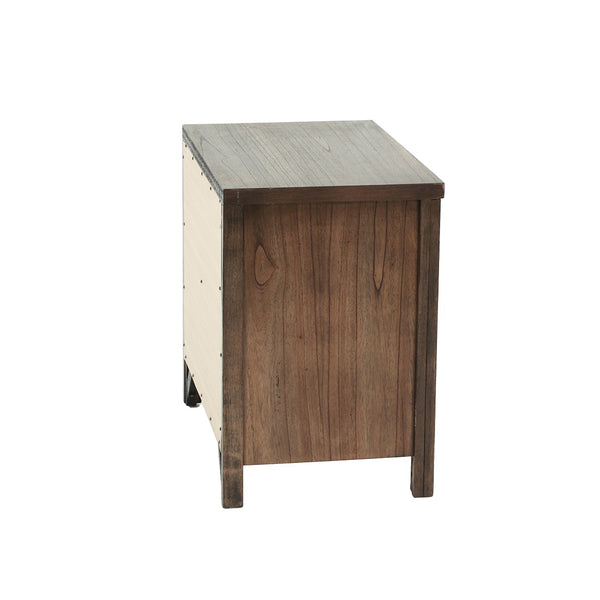 English Elm Wood Nightstand with 2 Drawers Brown Wood Finish, Contemporary Bedside Table, Durable Storage Piece SR014881
